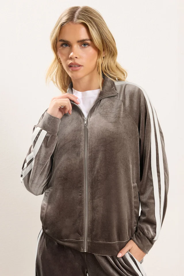 PixieGirl Petite Brown Side Stripe Velvet Jacket