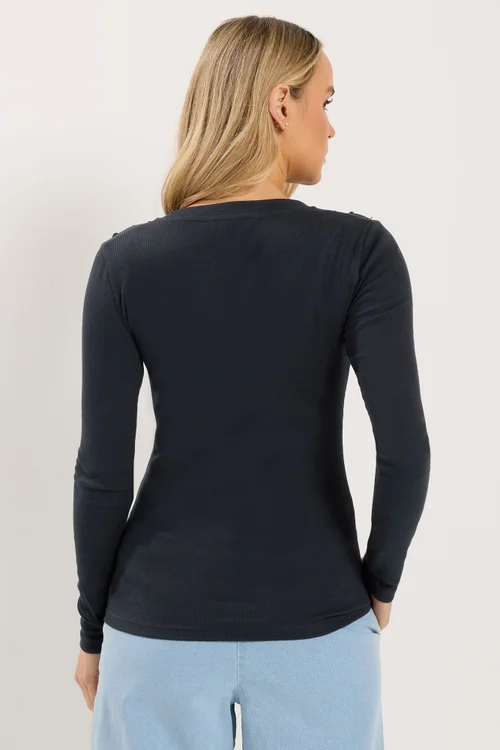 Long Tall Sally Navy Blue Ribbed Button Top - 18 Image 3