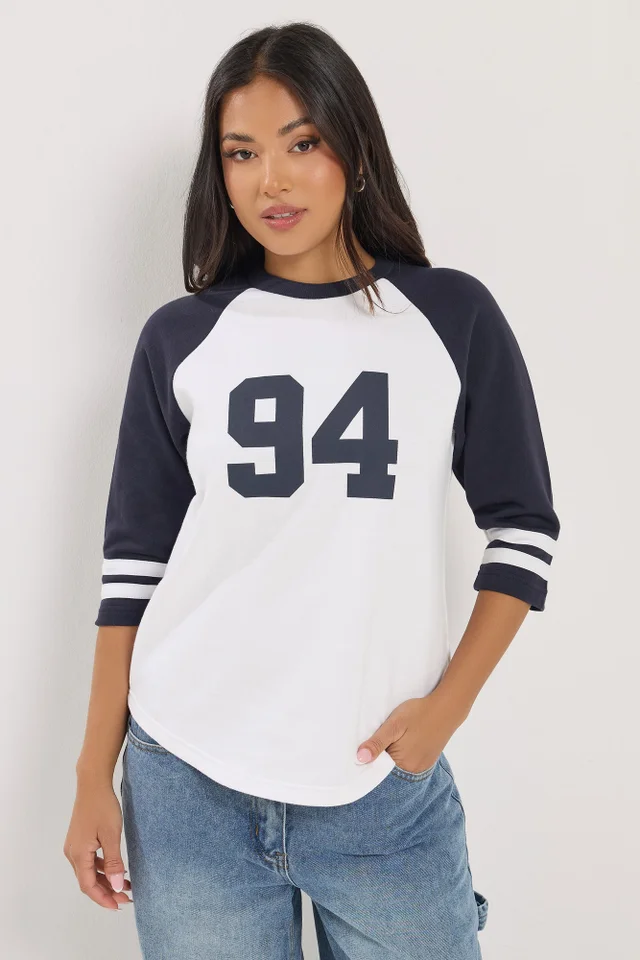 PixieGirl Petite Navy Blue '94' Slogan Top