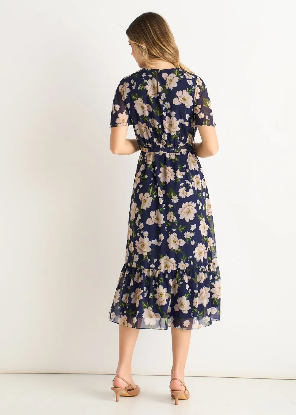 Gini London Navy Floral Print Fit & Flare Midi Dress - 12 Image 2