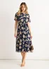 Gini London Navy Floral Print Fit & Flare Midi Dress - 12 Image 1