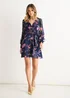 Gini London Navy Floral Print Shimmer Stripe Chiffon Wrap Mini Dress - 8 Image 1