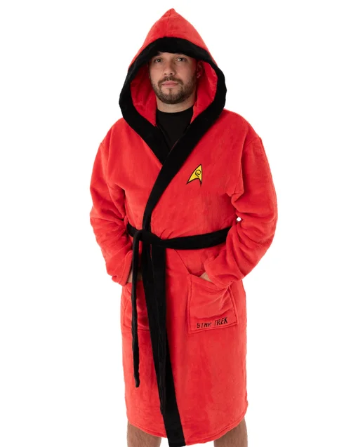 Vanilla Underground Star Trek Adults Hooded Red Bathrobe - Medium Image 4