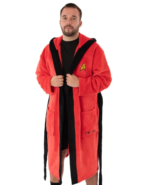 Vanilla Underground Star Trek Adults Hooded Red Bathrobe - Medium Image 1