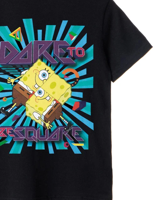 Vanilla Underground SpongeBob SquarePants Kids Dare To Be Square Black T-Shirt - Age 7-8 Years Image 4