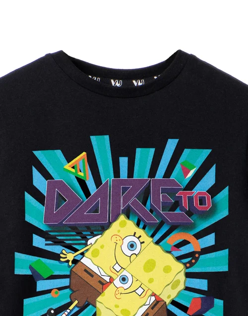 Vanilla Underground SpongeBob SquarePants Kids Dare To Be Square Black T-Shirt - Age 7-8 Years Image 3