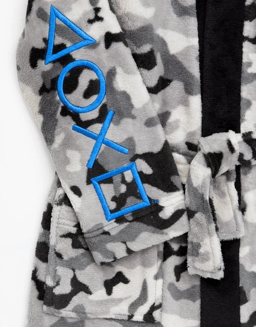 Vanilla Underground PlayStation Boys Grey Logo Grey Camo Print Bathrobe (5 - 14 Years) - Age 9-10 Years Image 5