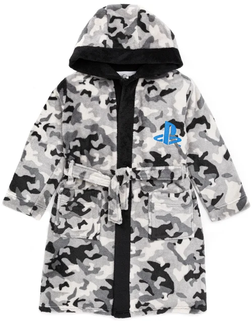 Vanilla Underground PlayStation Boys Grey Logo Grey Camo Print Bathrobe (5 - 14 Years) - Age 9-10 Years Image 2
