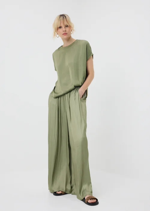 Green Satin Wide Leg Co Ord Trousers - 22 S Image 2