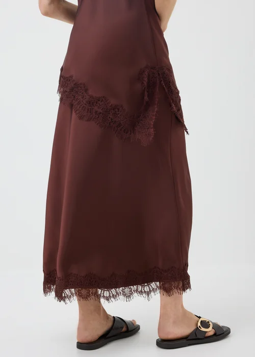 Chocolate Brown Satin Lace Trim Maxi Co Ord Skirt - 22 Image 2