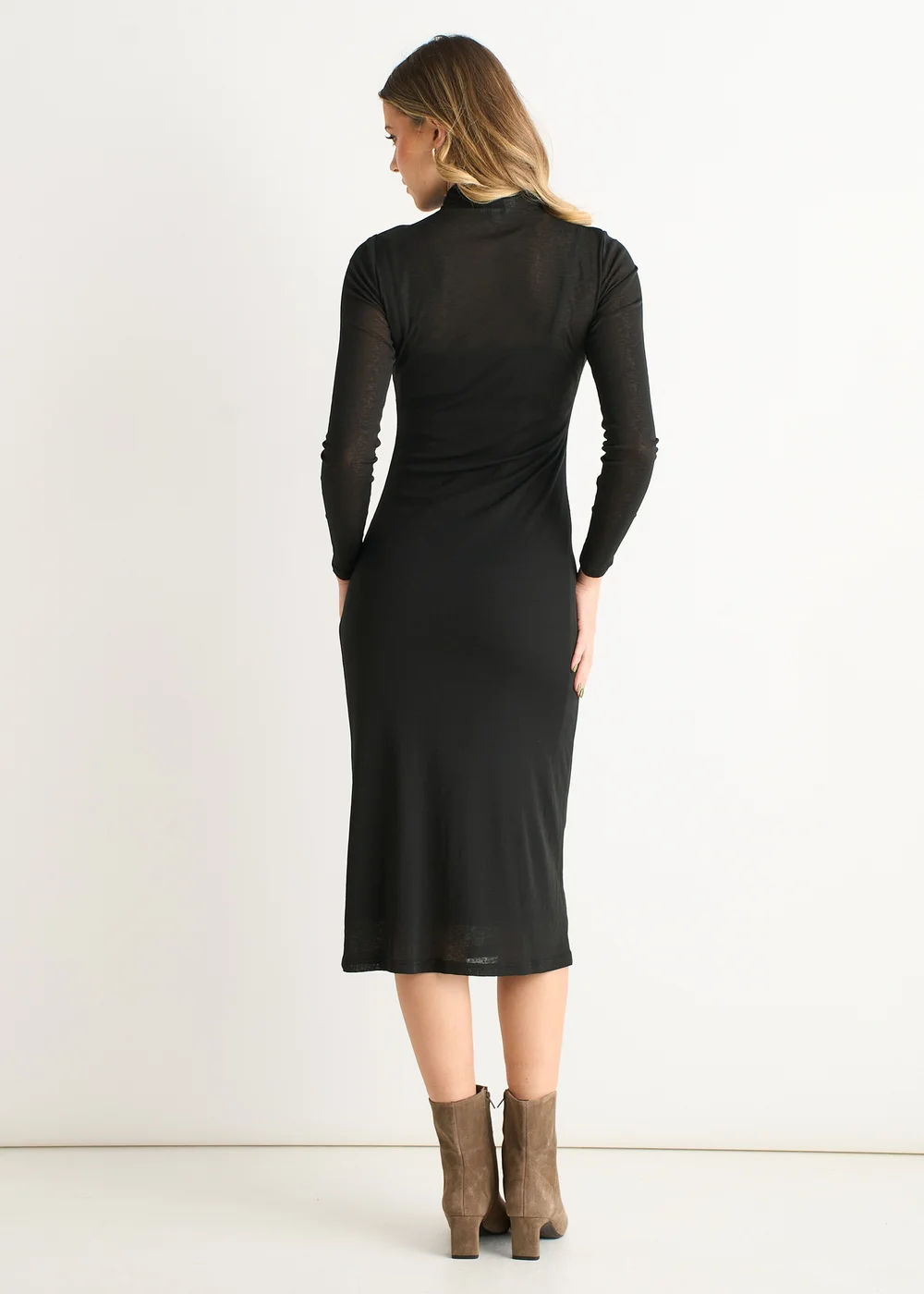 Gini London Black Ruched Jersey Long Sleeves Midi Dress - 8 Image 2