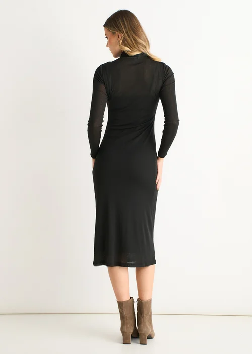 Gini London Black Ruched Jersey Long Sleeves Midi Dress - 8 Image 2