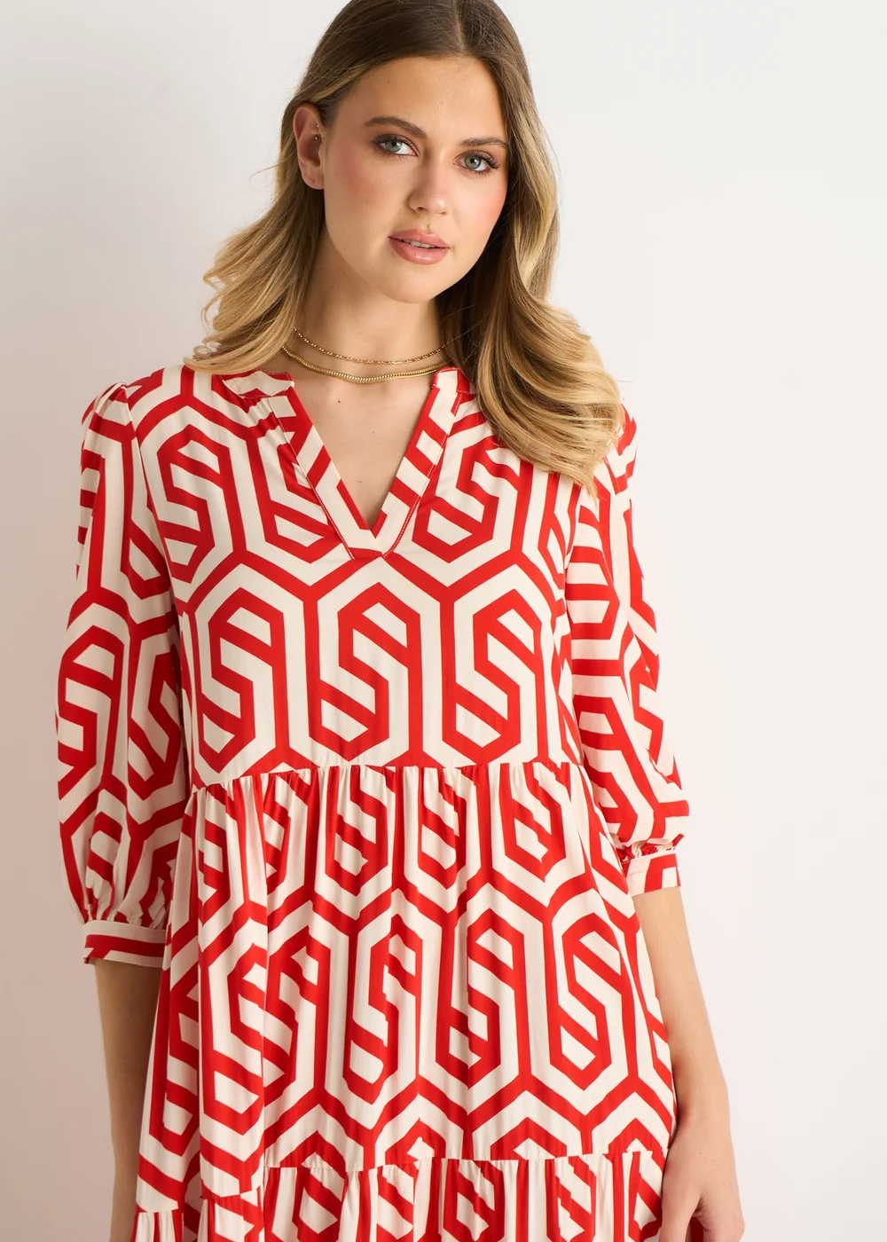 Gini London Red Geo Print Smock Maxi Dress - 8 Image 3