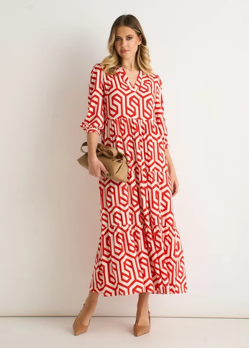 Gini London Red Geo Print Smock Maxi Dress - 12 Image 1