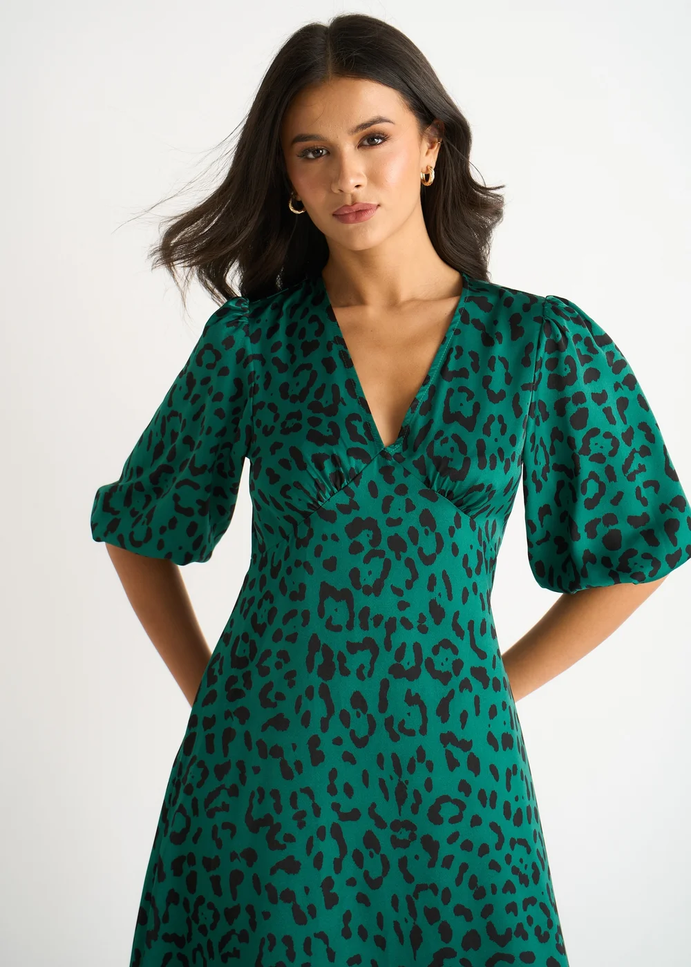 Gini London Green Animal Print Satin Midi Dress - 10 Image 3