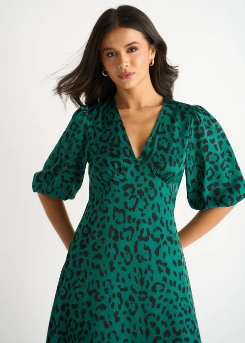 Gini London Green Animal Print Satin Midi Dress - 10 Image 3