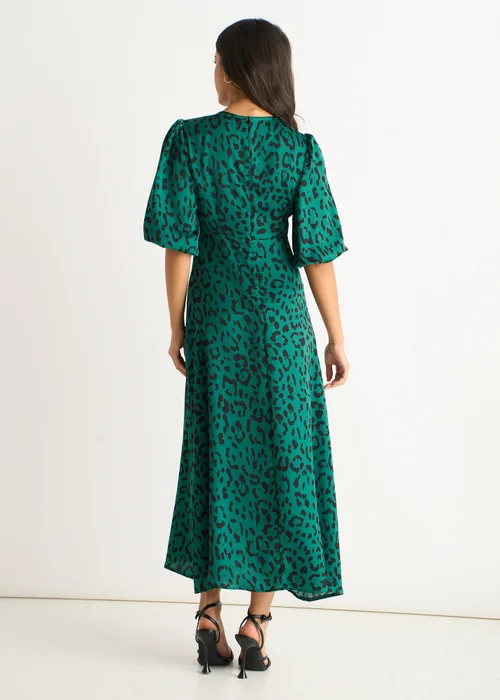 Gini London Green Animal Print Satin Midi Dress - 10 Image 2