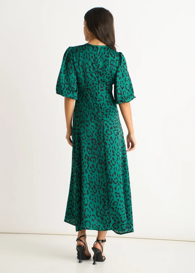 Gini London Green Animal Print Satin Midi Dress