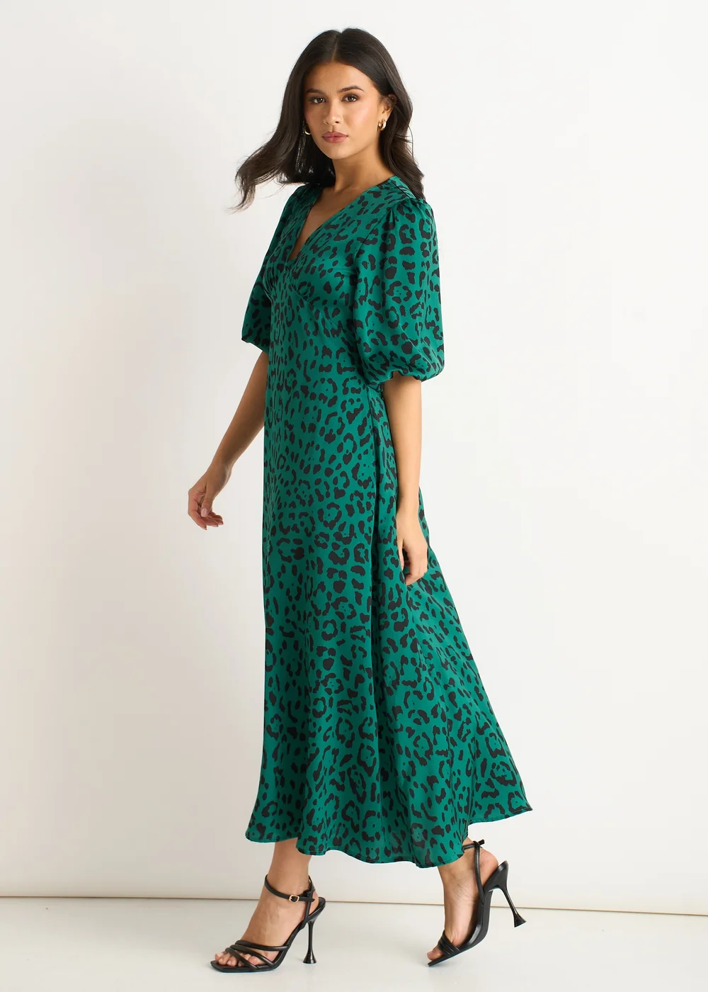 Gini London Green Animal Print Satin Midi Dress - 10 Image 4