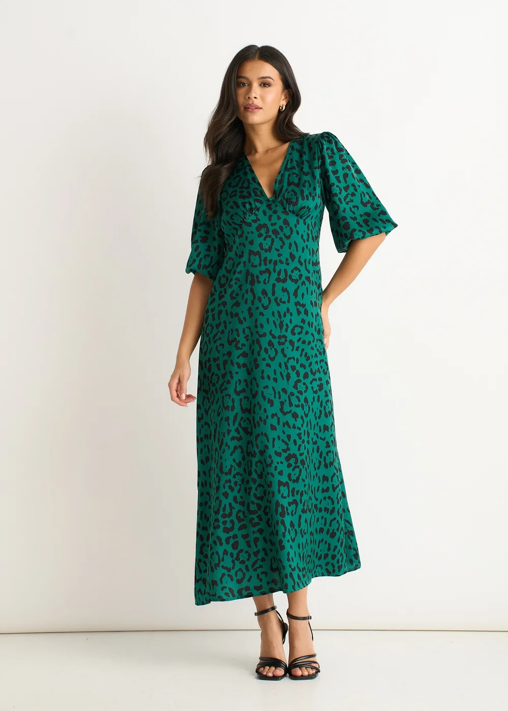 Gini London Green Animal Print Satin Midi Dress - 10 Image 1