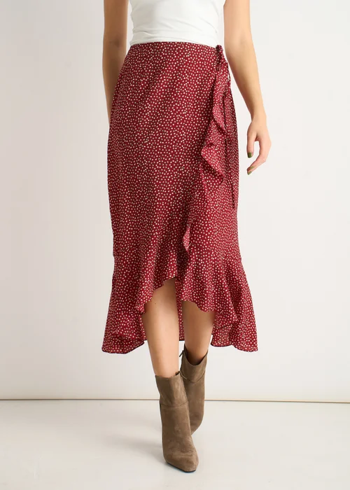 Gini London Red Polka Dot Ruffle Midi Skirt - M/L Image 3