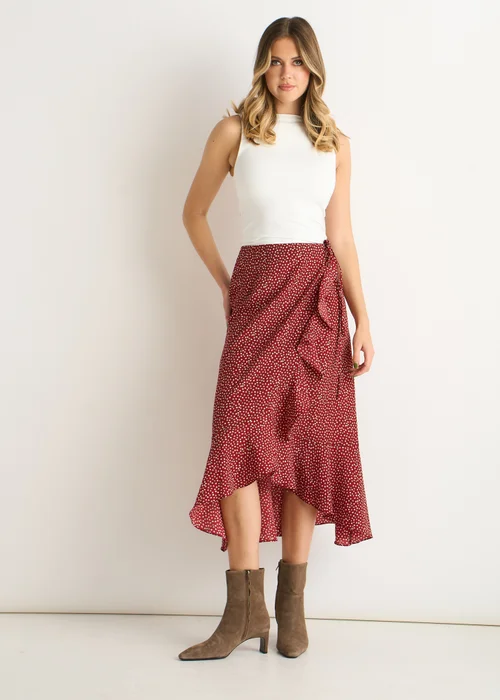 Gini London Red Polka Dot Ruffle Midi Skirt - M/L Image 1