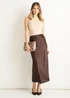 Gini London Chocolate Satin Bias Cut Midi Skirt - 8 Image 1