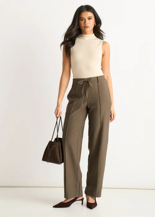 Gini London Marl Grey Drawstring Elasticated Back Tailoring Trousers - 16 Image 1