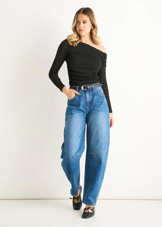 Gini London Black Jersey Slash Neck Long Sleeves Top