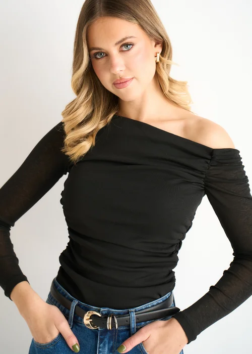 Gini London Black Jersey Slash Neck Long Sleeves Top - 10 Image 3