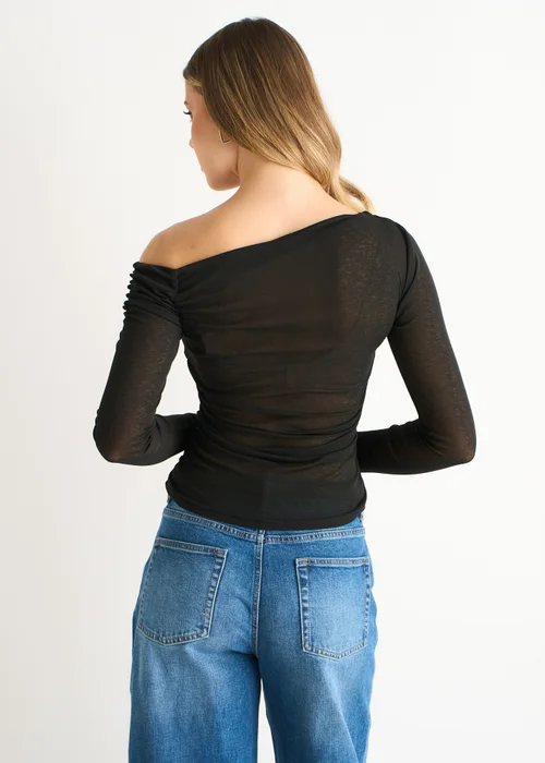 Gini London Black Jersey Slash Neck Long Sleeves Top - 10 Image 2