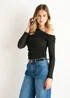 Gini London Black Jersey Slash Neck Long Sleeves Top - 10 Image 4