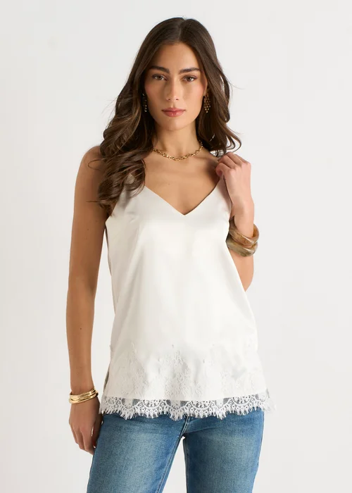 Gini London White Lace Trim Satin Cami Top - 8 Image 1