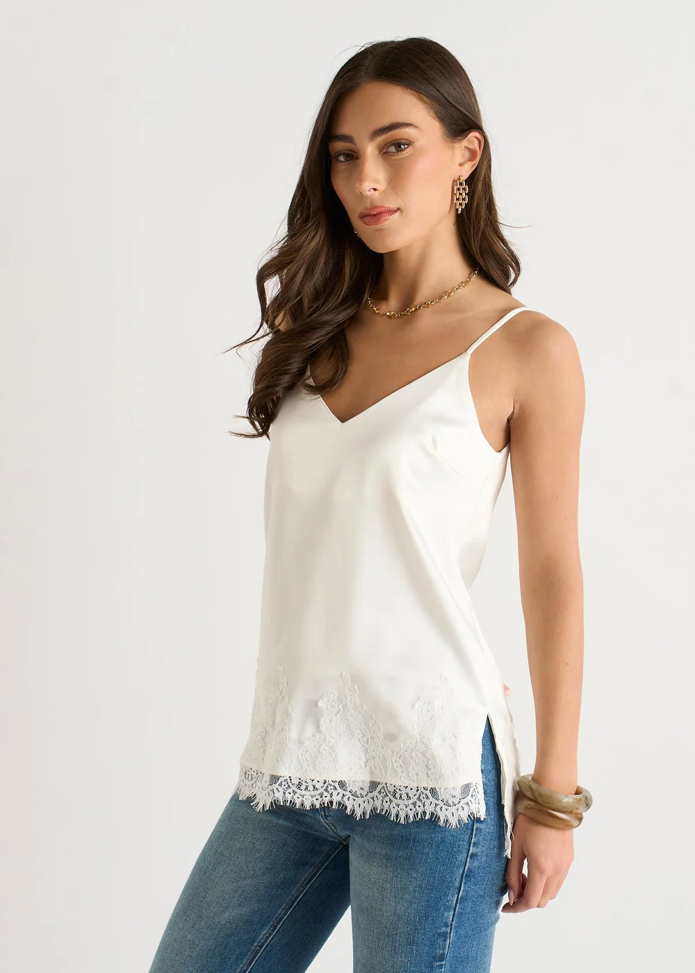 Gini London White Lace Trim Satin Cami Top - 8 Image 4