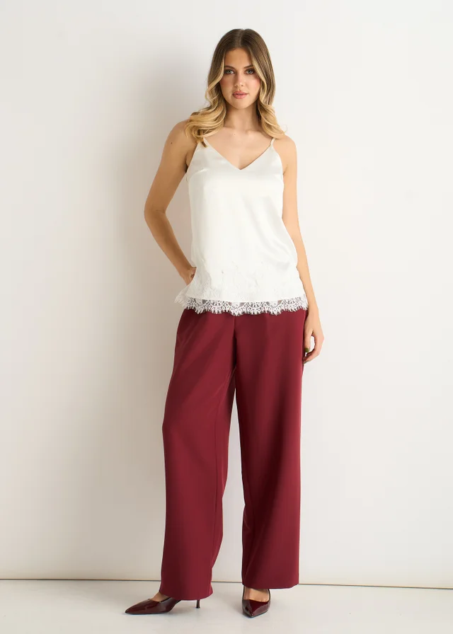 Gini London White Lace Trim Satin Cami Top