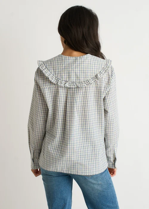 Gini London Blue Gingham Textured Check Peter Pan Collared Shirt - 14 Image 2