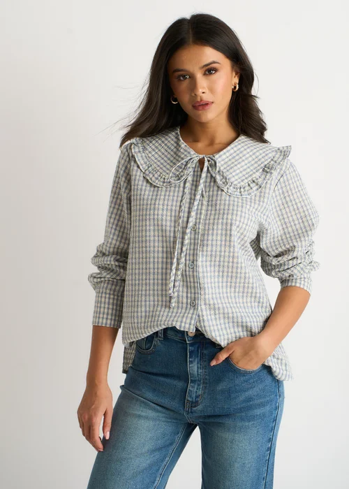 Gini London Blue Gingham Textured Check Peter Pan Collared Shirt - 14 Image 1