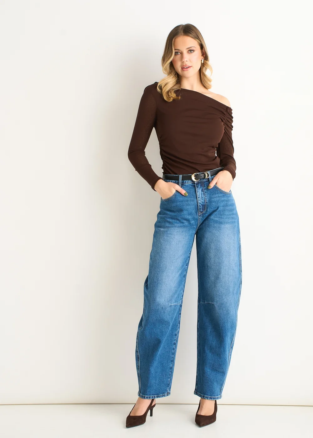 Gini London Chocolate Jersey Slash Neck Long Sleeves Top - 10 Image 1