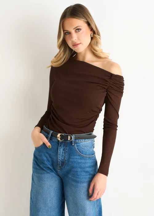 Gini London Chocolate Jersey Slash Neck Long Sleeves Top - 10 Image 4