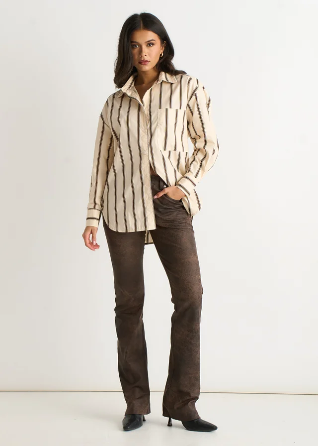 Gini London Cream Stripe Cotton Button Through Shirt