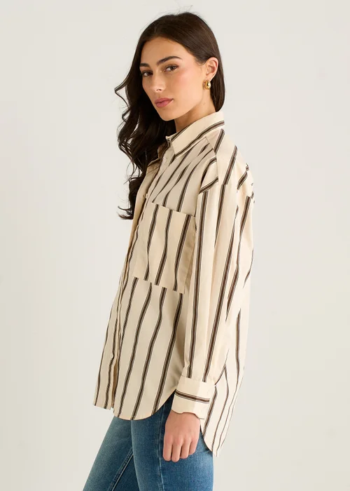 Gini London Cream Stripe Cotton Button Through Shirt - 10 Image 4