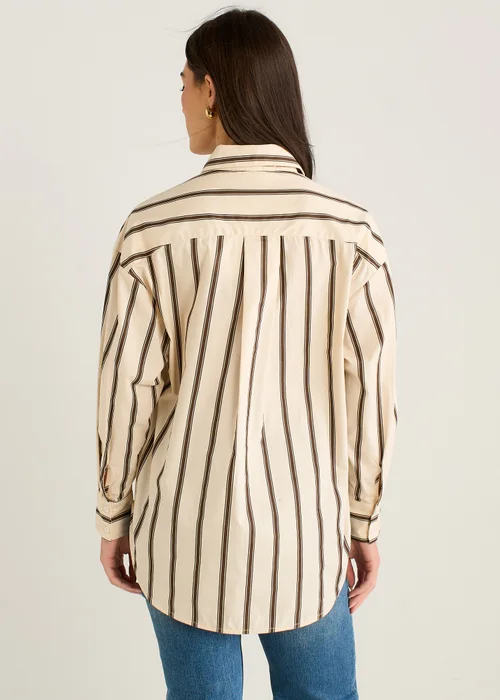Gini London Cream Stripe Cotton Button Through Shirt - 10 Image 2