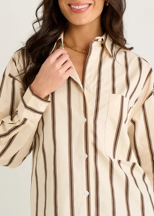 Gini London Cream Stripe Cotton Button Through Shirt - 10 Image 3