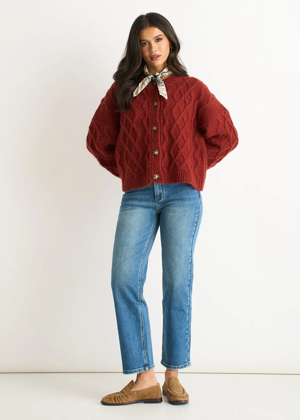 Gini London Rust Cable Knit Cardigan - M/L Image 1