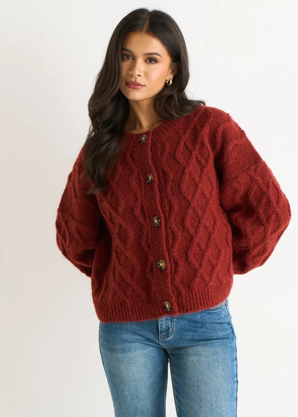 Gini London Rust Cable Knit Cardigan - M/L Image 4