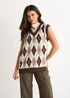 Gini London Chocolate Argyle Knit Vest Jumper - S/M Image 1