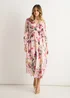 Gini London Pink Floral Print Sparkle Chiffon Wrap Midi Dress - 10 Image 1