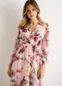 Gini London Pink Floral Print Sparkle Chiffon Wrap Midi Dress - 10 Image 3
