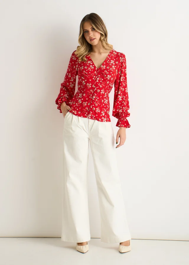 Gini London Red Ecovero Viscose Button Through Blouse