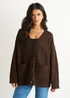 Gini London Brown Cable Patch Pocket Knitted Cardigan - L/XL Image 3